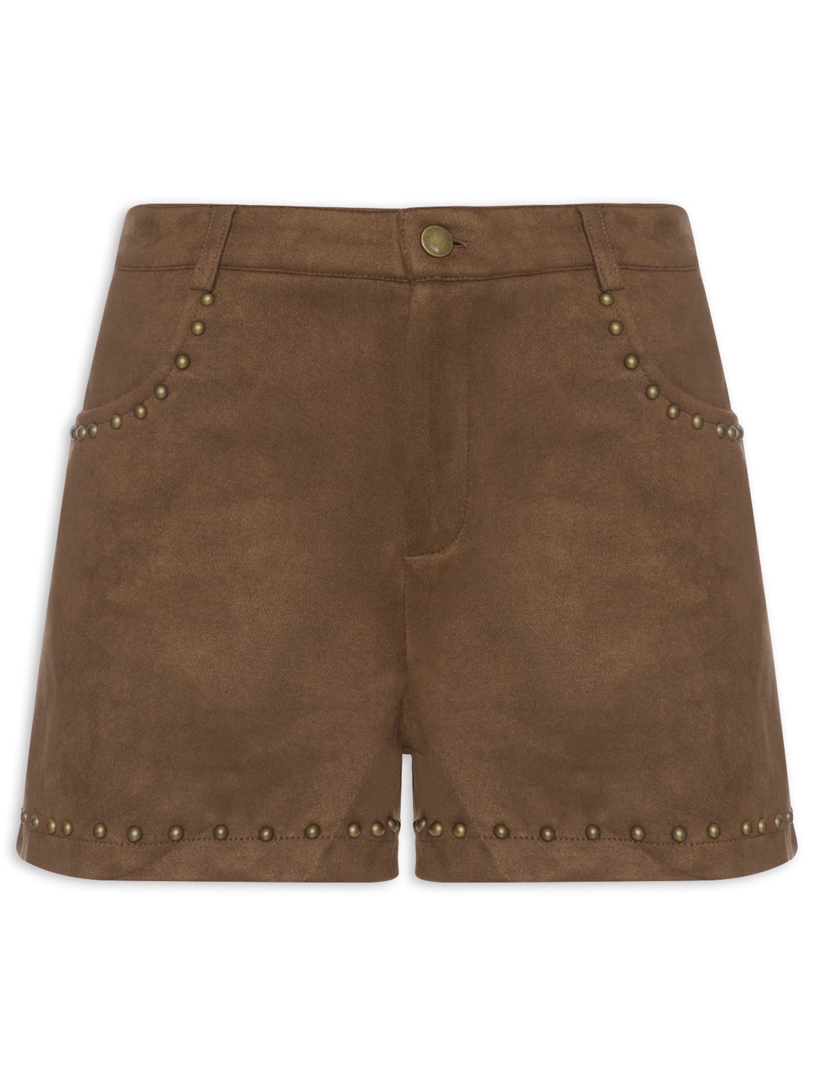 Short Feminino Em Suede Com Tachas Marrom Market 33