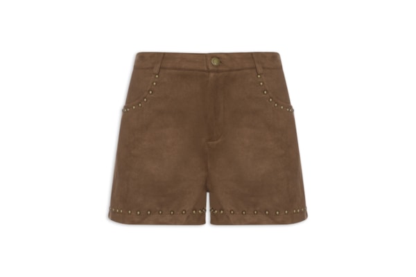 Short Feminino Em Suede Com Tachas - Marrom