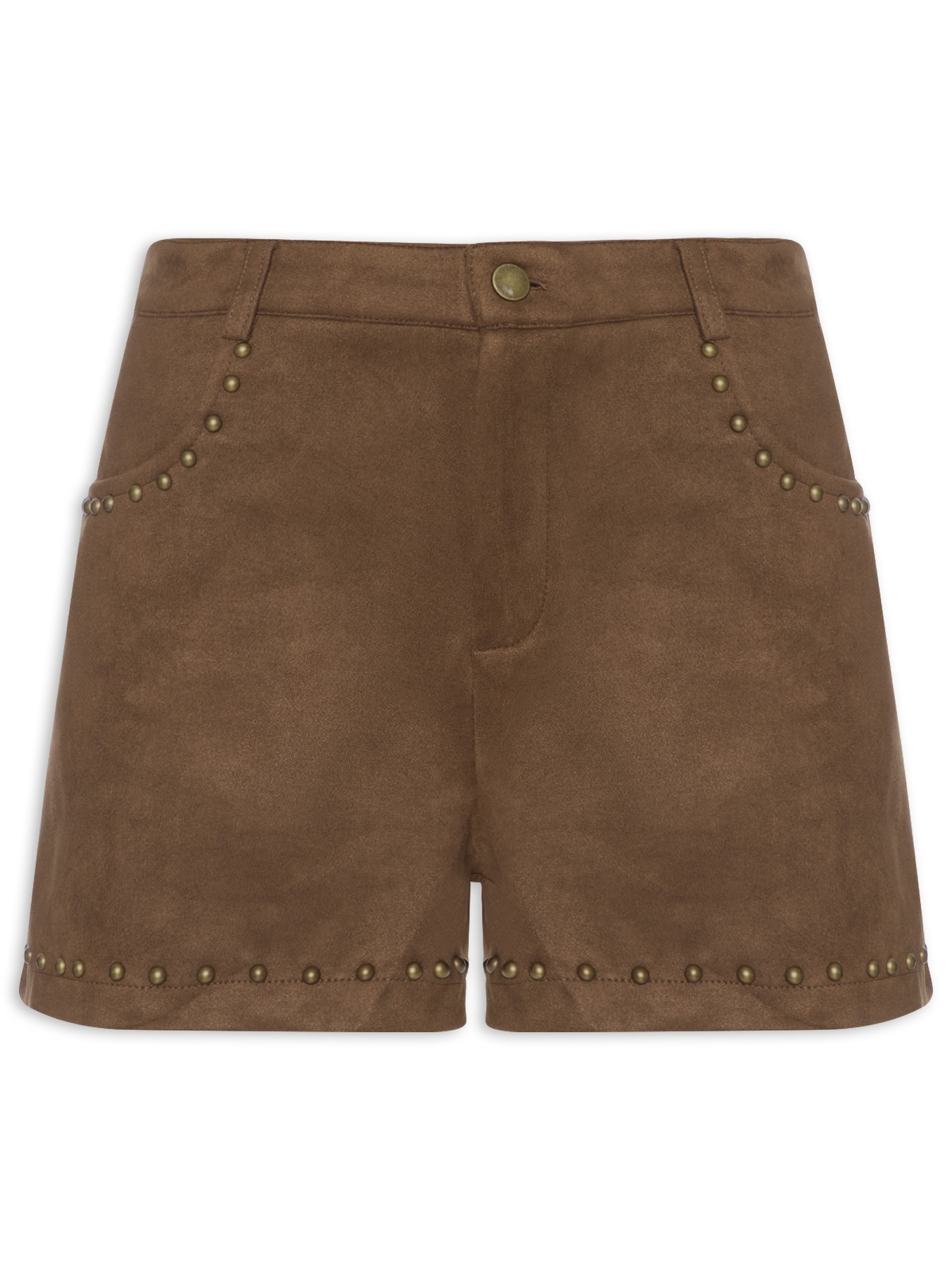 Short Feminino Em Suede Com Tachas Marrom Market 33