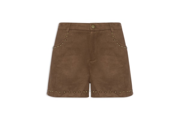 Short Feminino Em Suede Com Tachas - Marrom