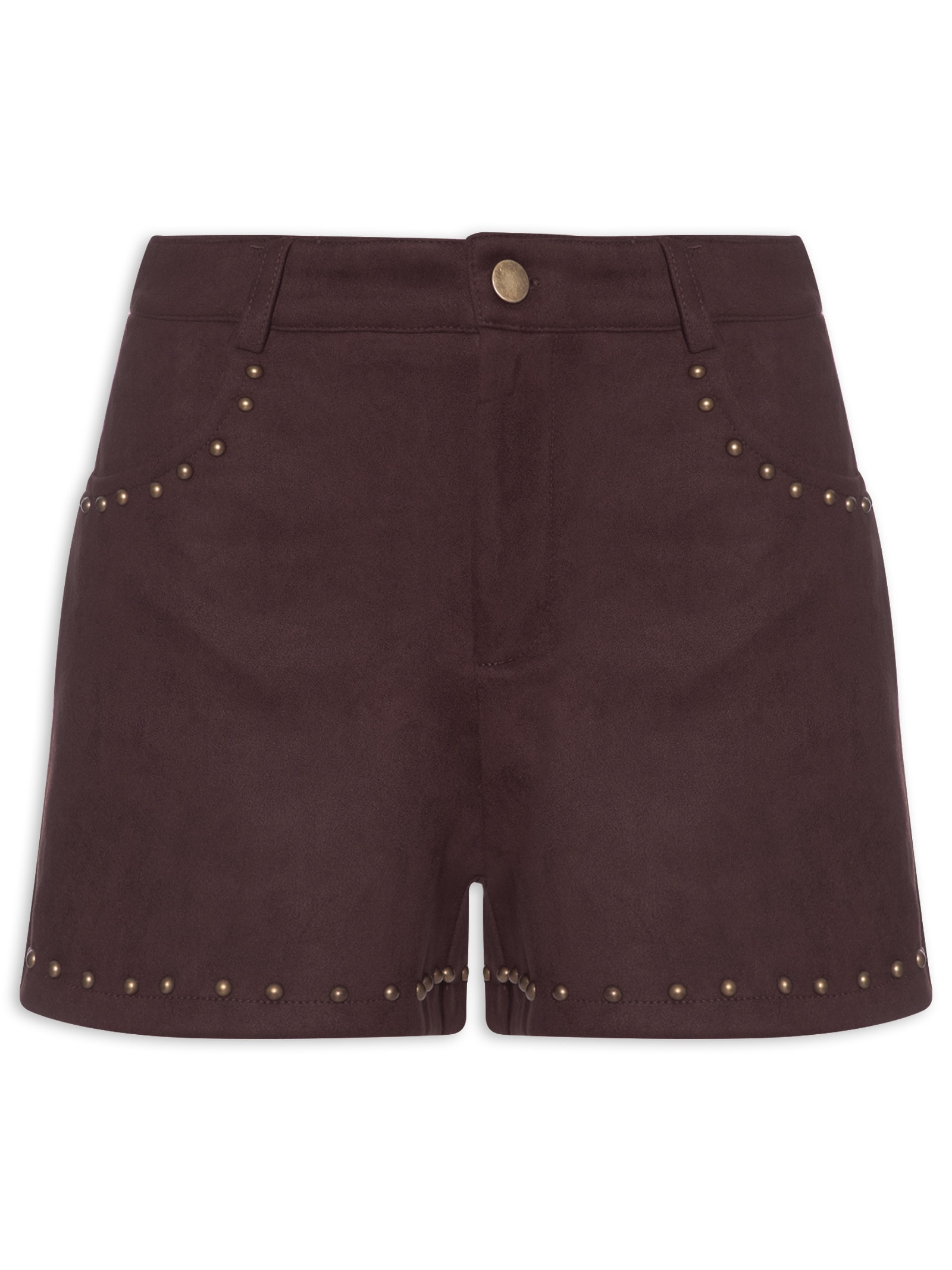 Short Feminino Em Suede Com Tachas Vermelho Market 33