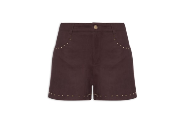 Short Feminino Em Suede Com Tachas - Vermelho