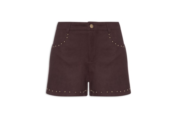 Short Feminino Em Suede Com Tachas - Vermelho