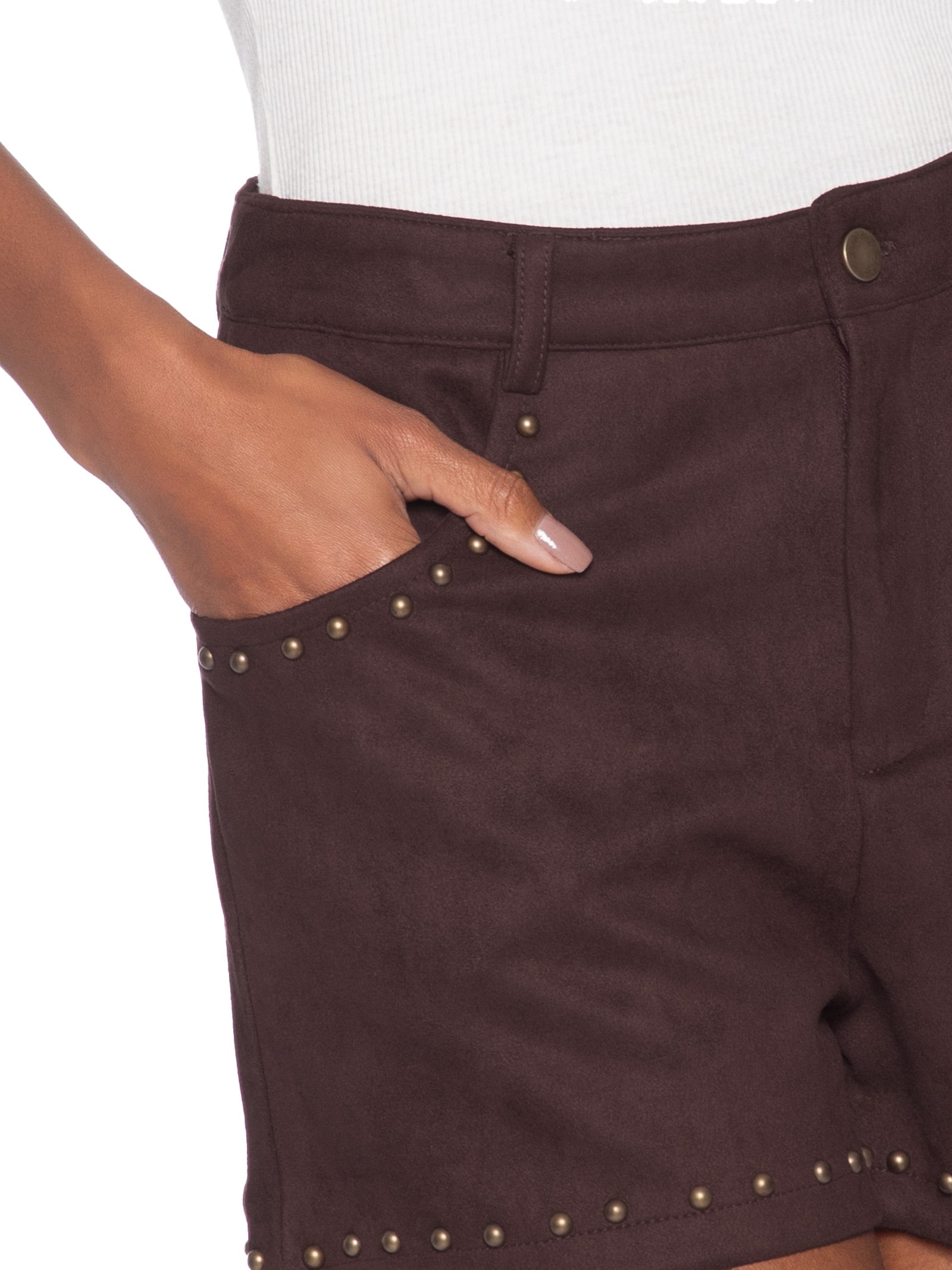 Short Feminino Em Suede Com Tachas Vermelho Market 33
