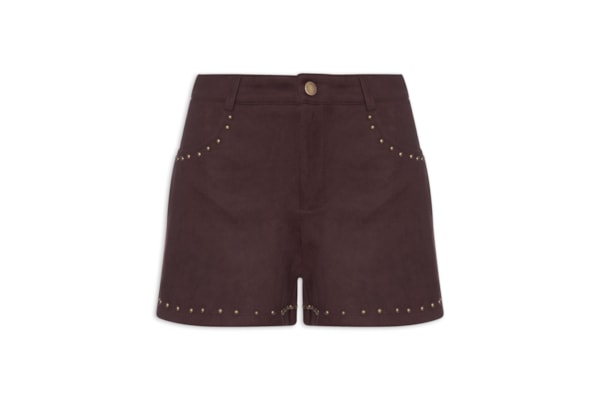 Short Feminino Em Suede Com Tachas - Vermelho