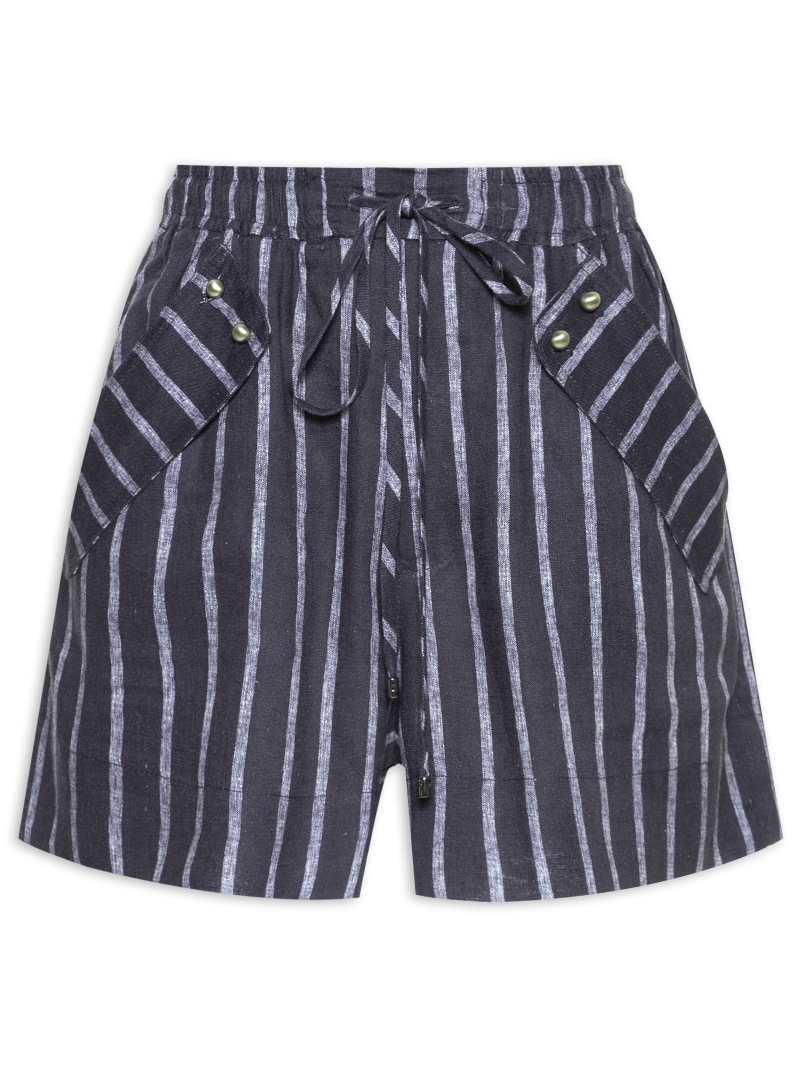Short Feminino Estampa Listras Marinho Azul Animale