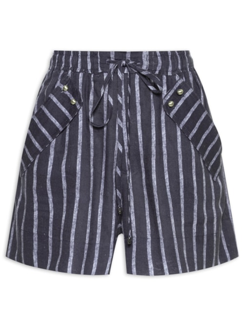 Short Feminino Estampa Listras Marinho – Azul