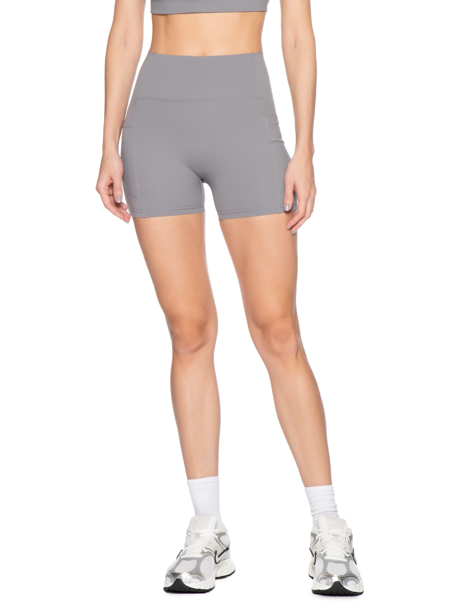 Short Feminino Fitness Com Bolso Cinza Basiq