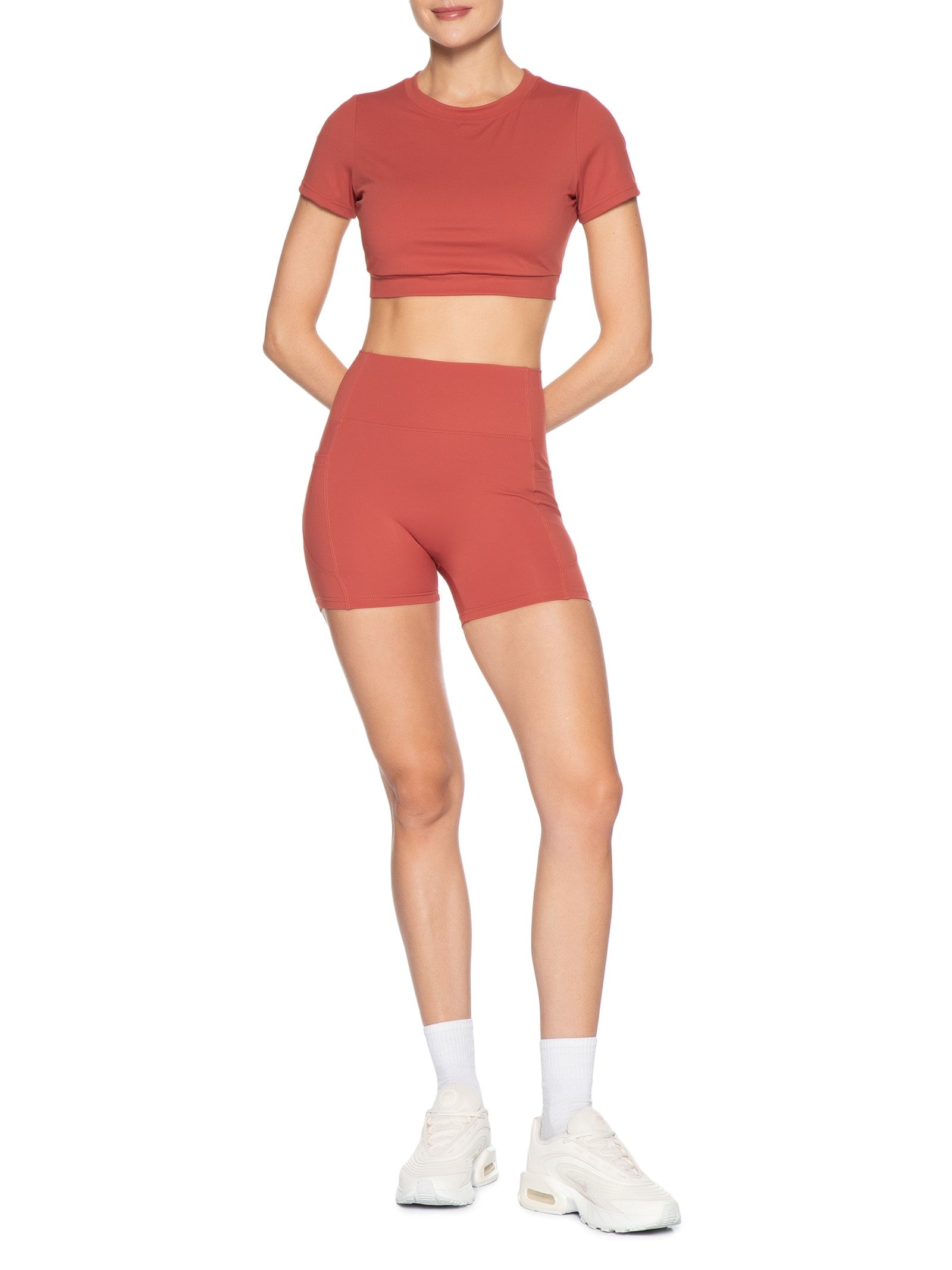 Short Feminino Fitness Com Bolso Laranja Basiq