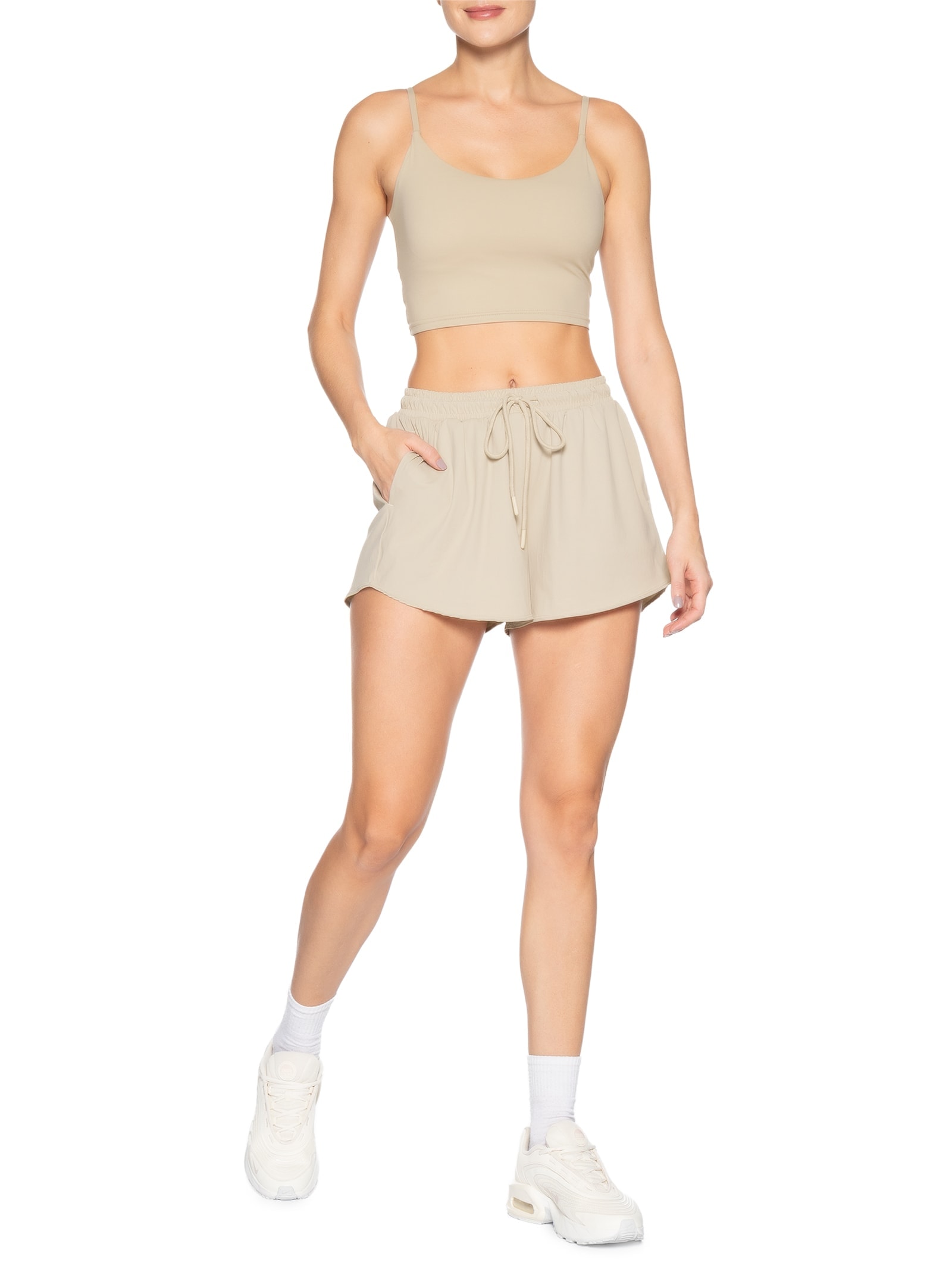 Short Feminino Fitness Solto Bege Basiq