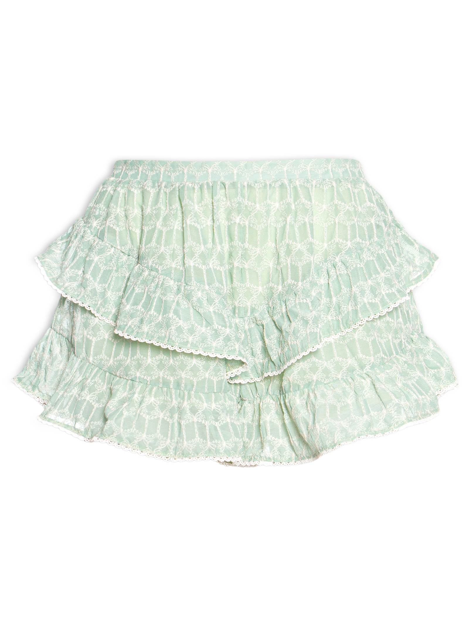 Short Feminino Fluido Babados Coqueiro Verde Farm