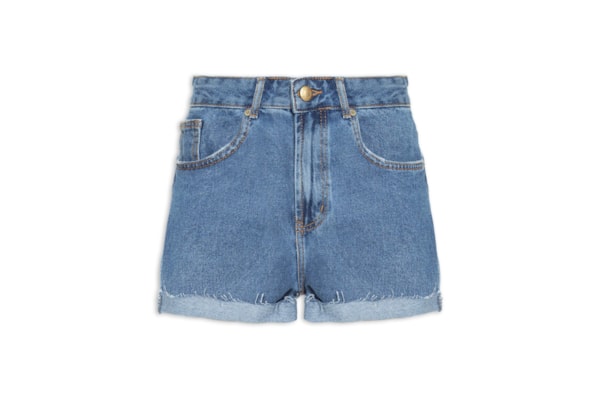 Short Feminino Jeans Baixo Bainha Dobrada - Azul