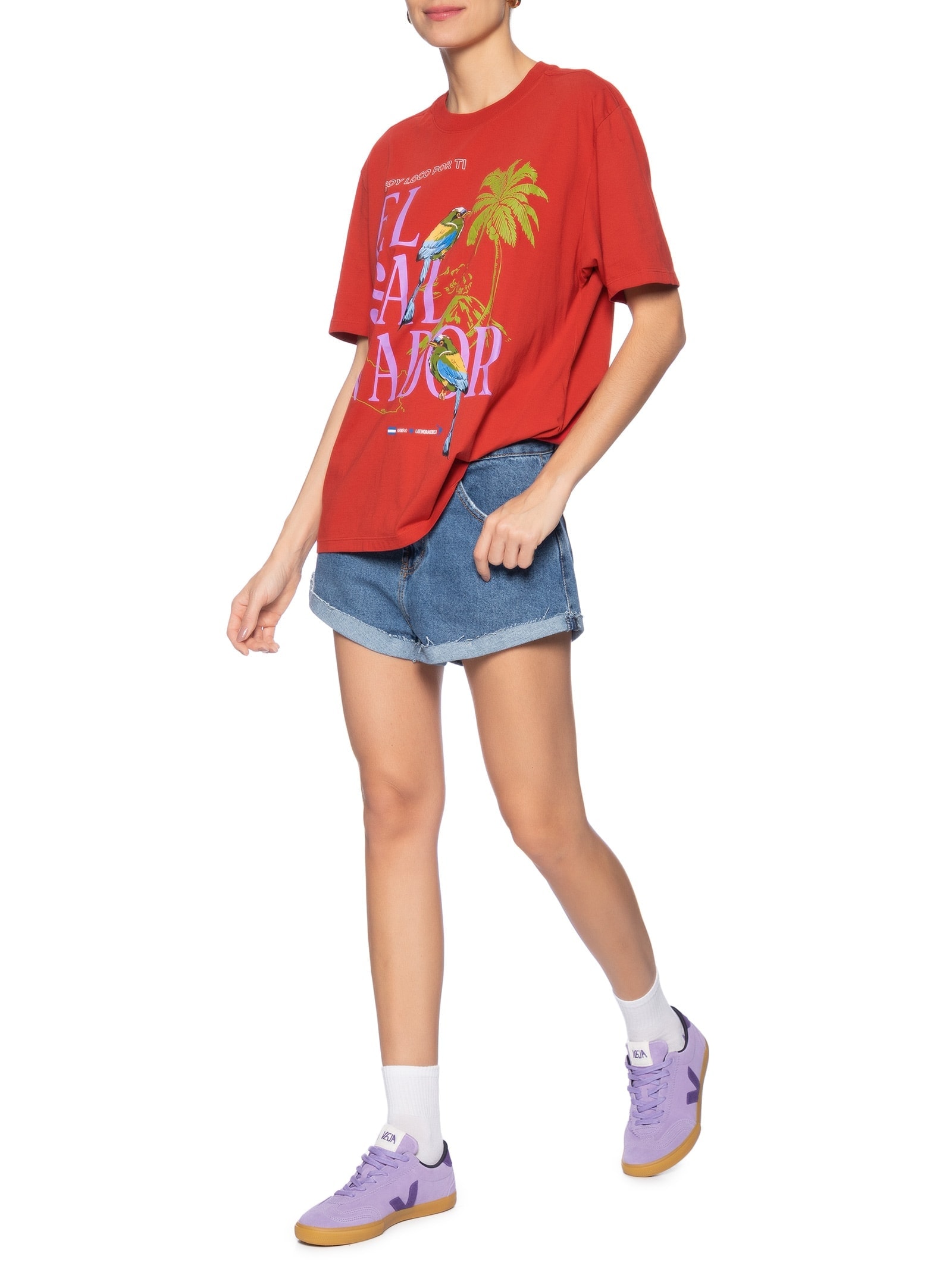 Short Feminino Jeans Baixo Bainha Dobrada Azul Farm