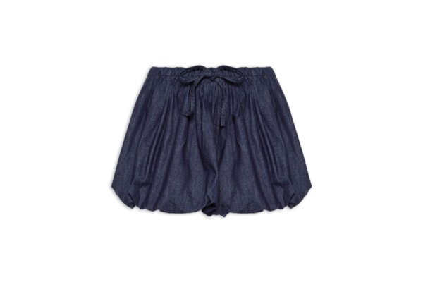 Short Feminino Jeans Balonê Franzido - Azul