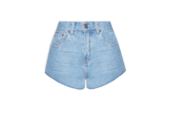Short Feminino Jeans Bandagem Barra A Fio - Azul