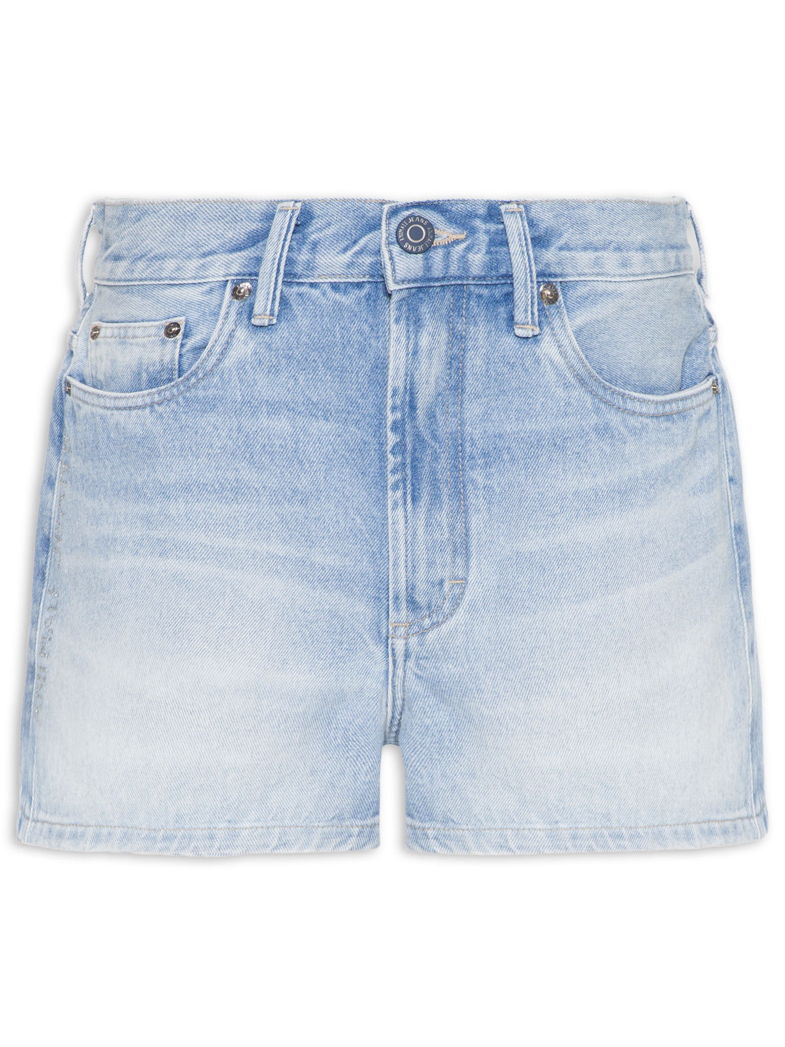 Short Feminino Jeans Basic Escrita Cristais Azul Animale Jeans
