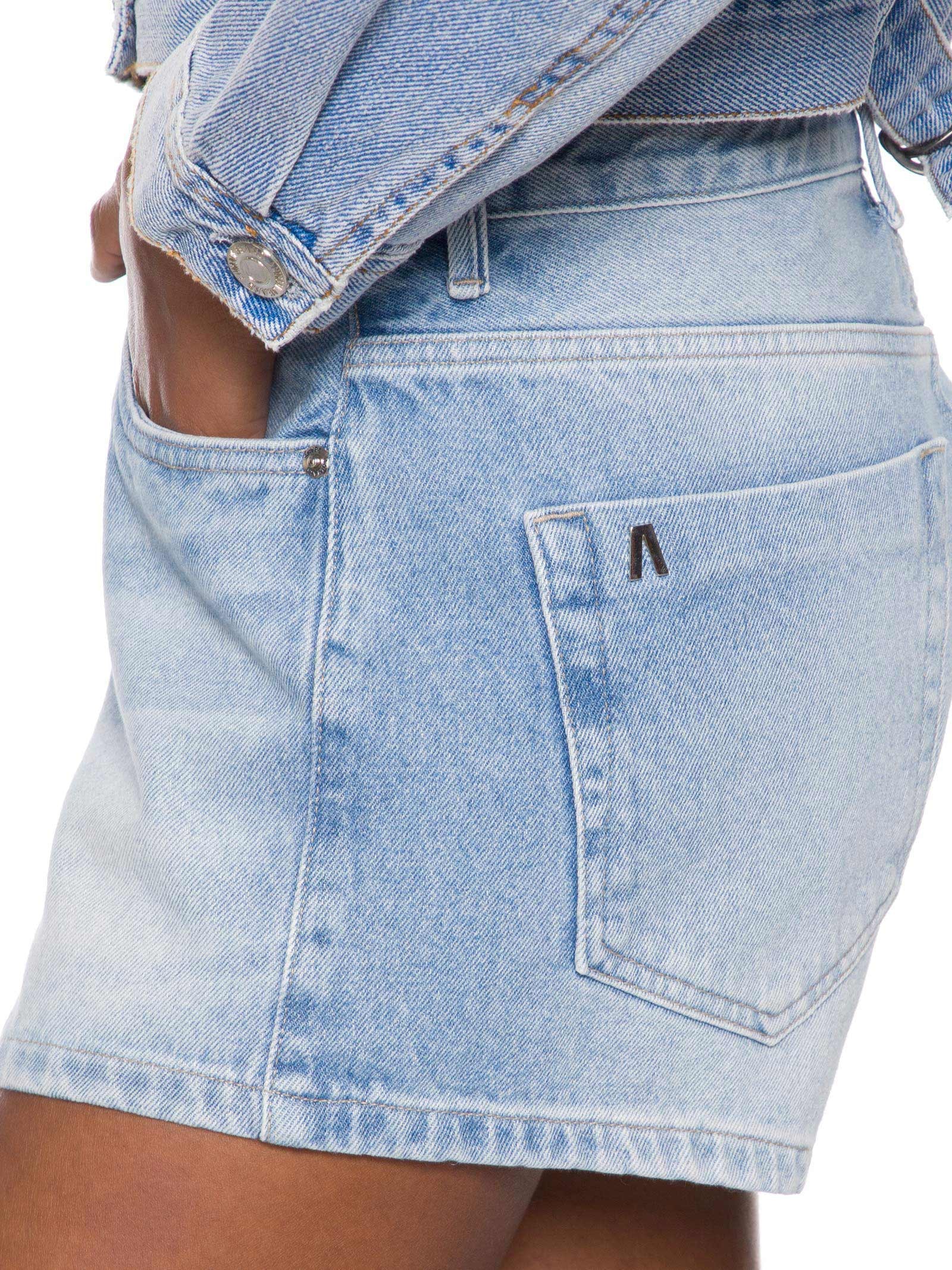Short Feminino Jeans Basic Escrita Cristais Azul Animale Jeans