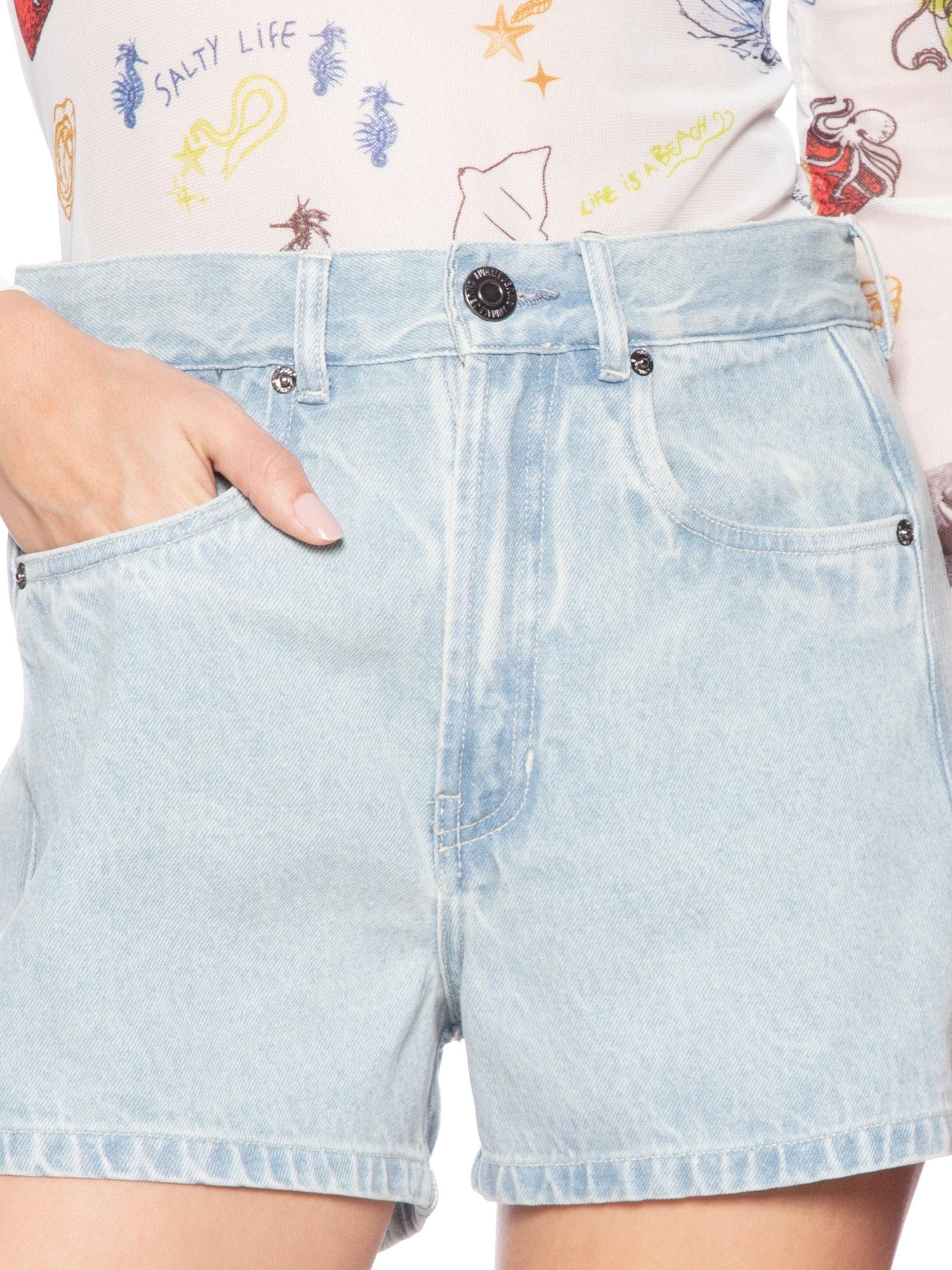Short Feminino Jeans Basic Recorte Lateral Azul Animale Jeans