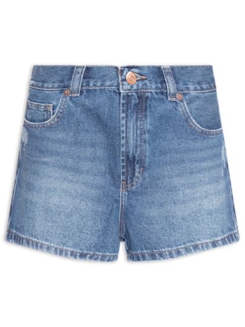 Short Feminino Jeans Bolsos Esmirilhados - Azul