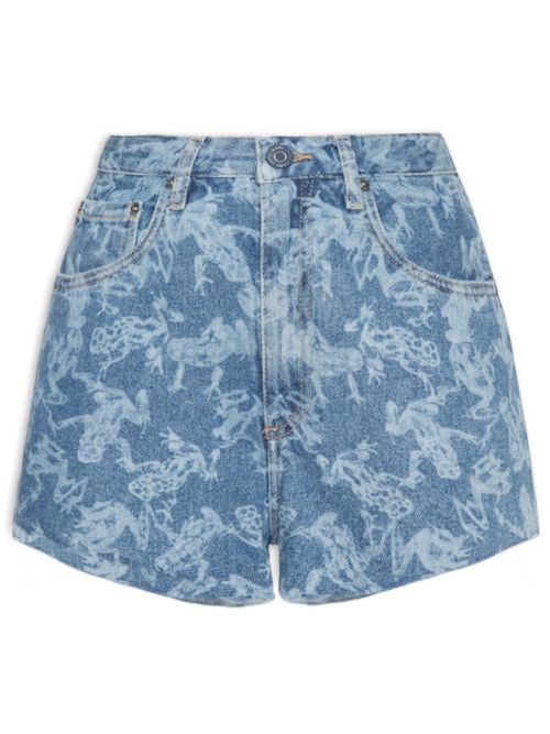 Short Feminino Jeans Box Estampa Frog - Azul