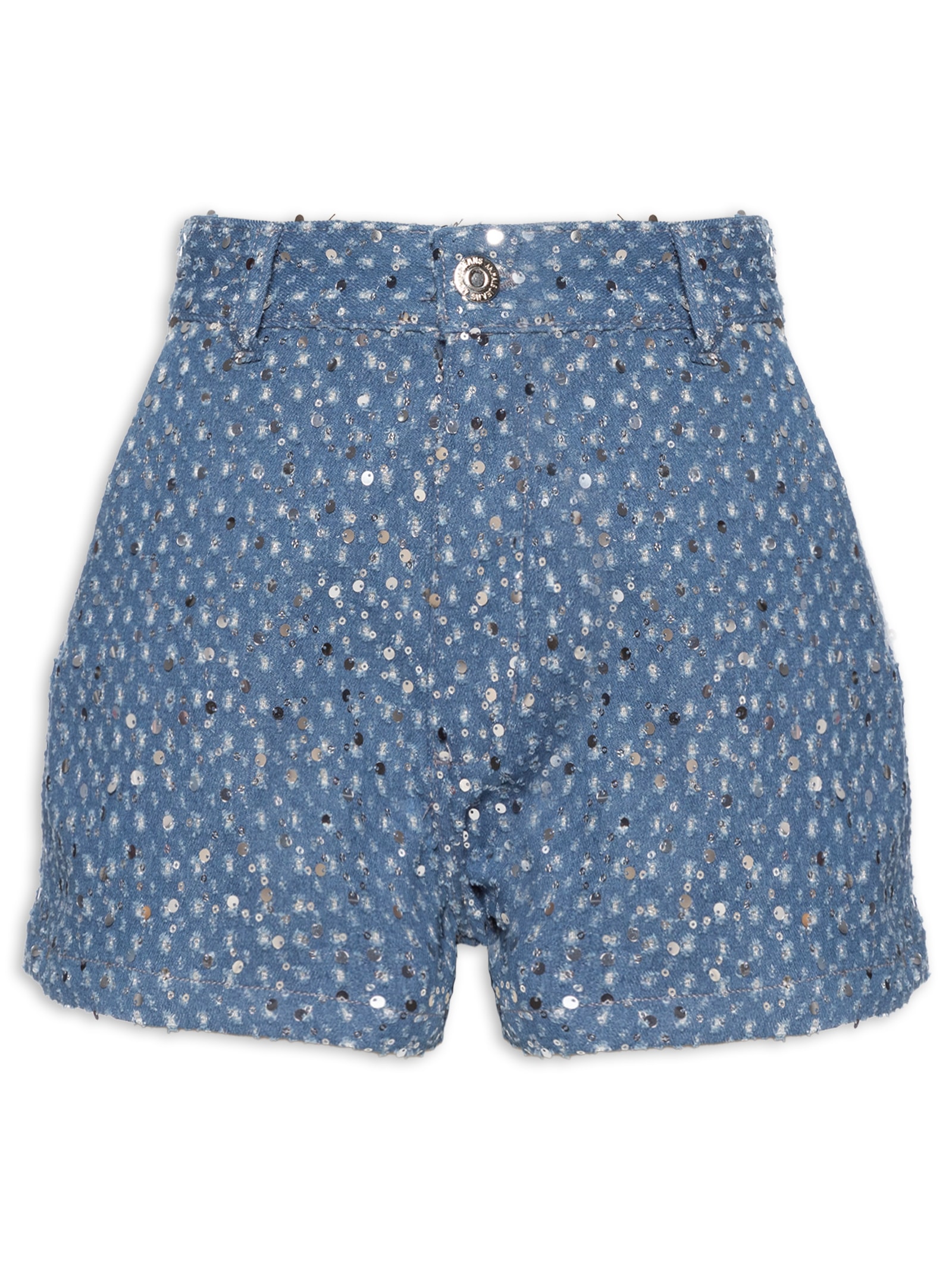 Short Feminino Jeans Box Paetê Azul Animale Jeans