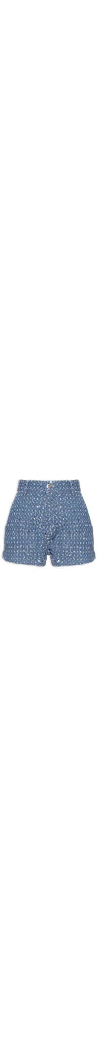 Short Feminino Jeans Box Paetê - Azul