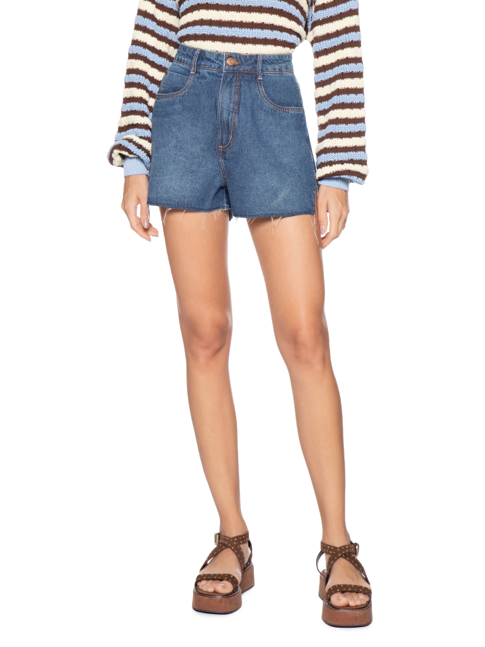 Short Feminino Jeans Boyfriend Dark Fenda Azul Dress To