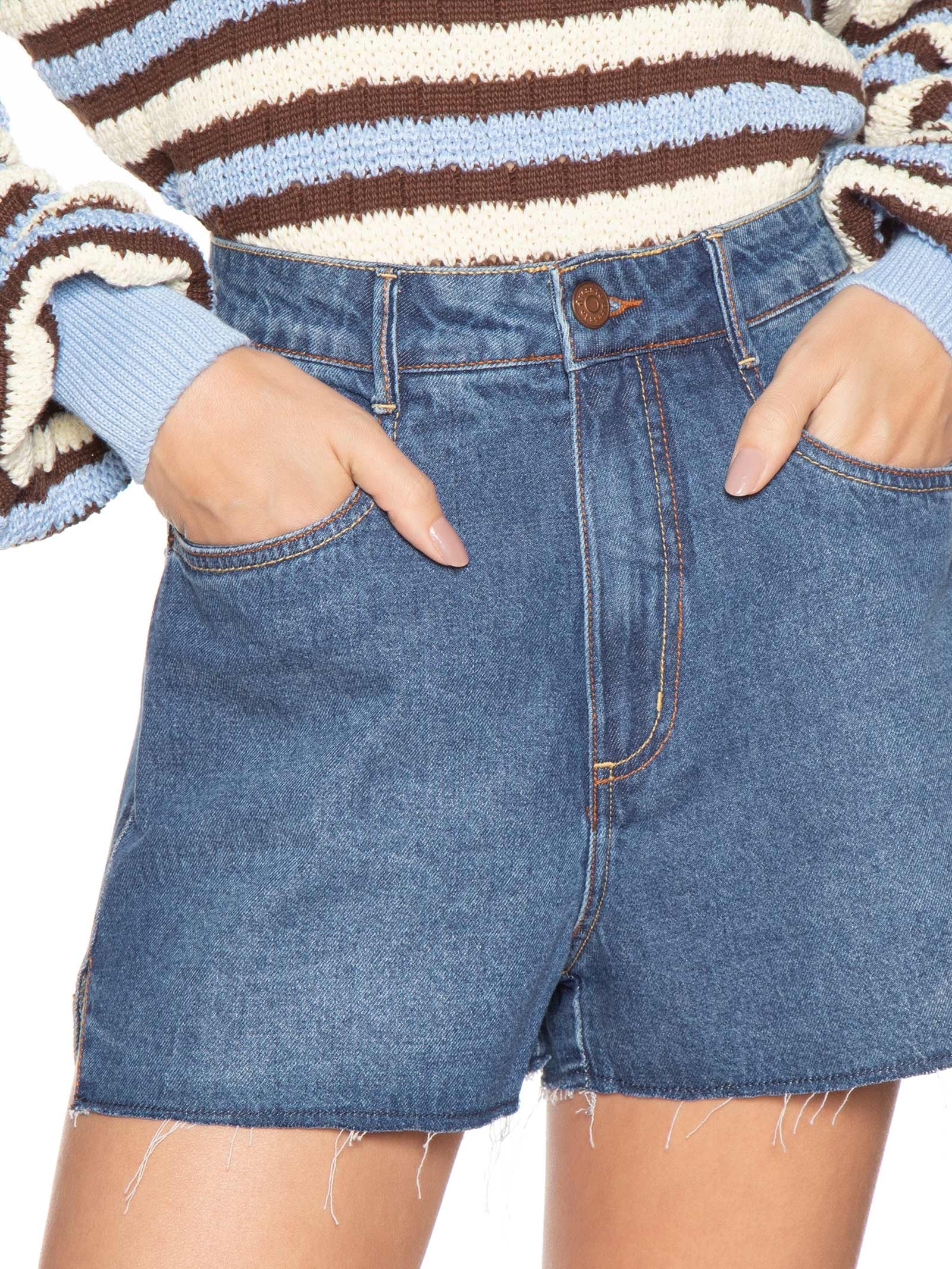 Short Feminino Jeans Boyfriend Dark Fenda Azul Dress To