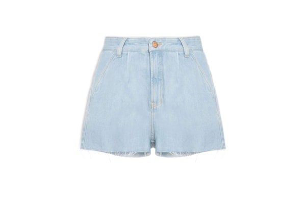 Short Feminino Jeans Boyfriend Detalhe Prega - Azul