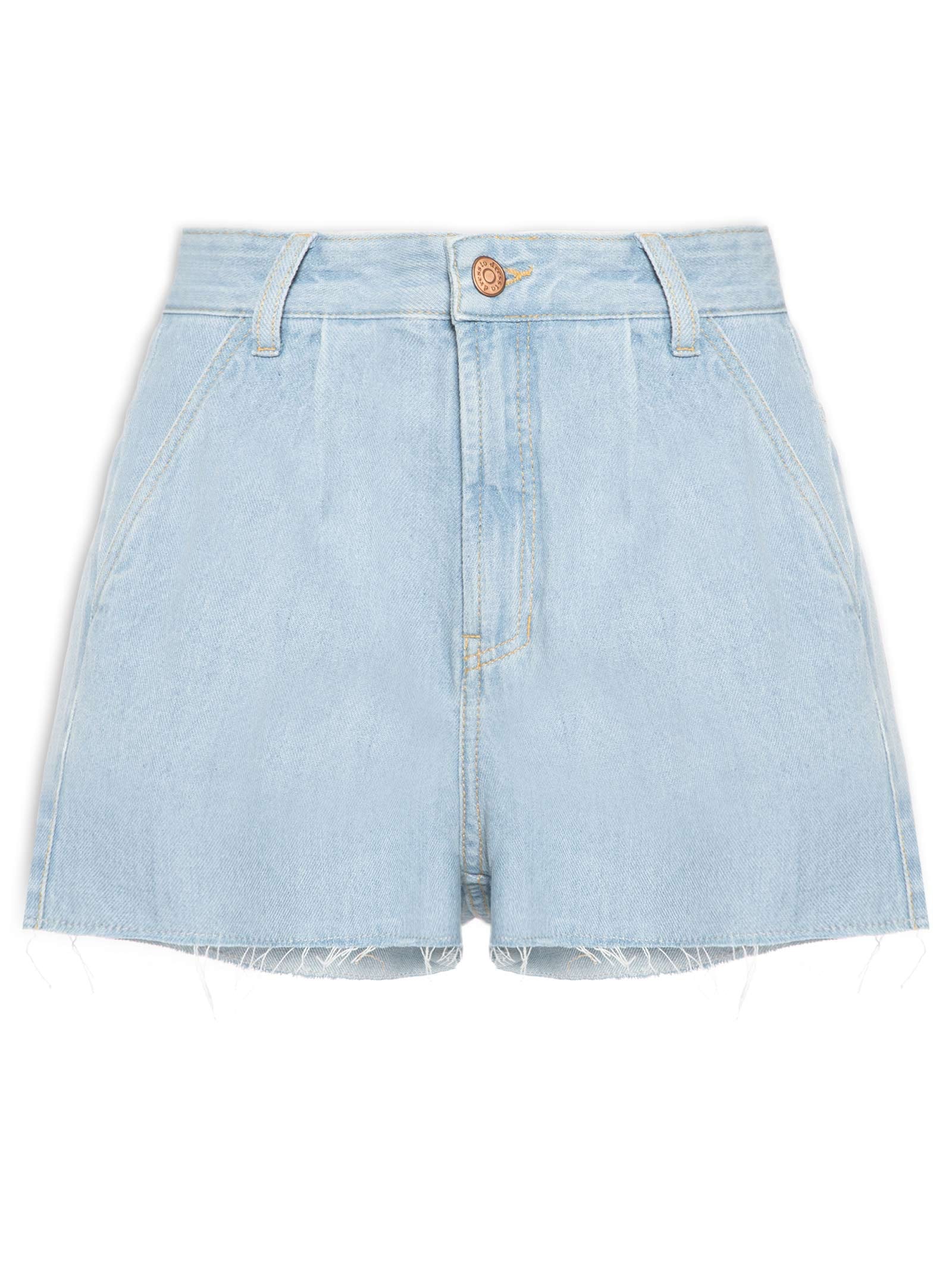 Short Feminino Jeans Boyfriend Detalhe Prega Azul Dress To