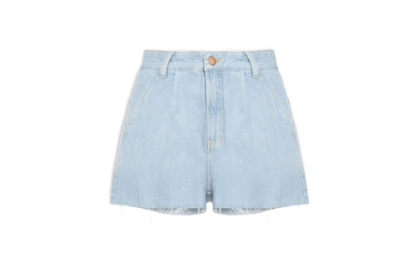 Short Feminino Jeans Boyfriend Detalhe Prega - Azul