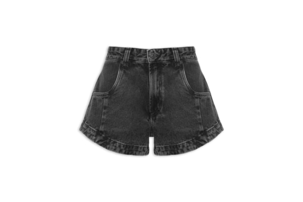 Short Feminino Jeans Cintura Média Barra Larga - Preto