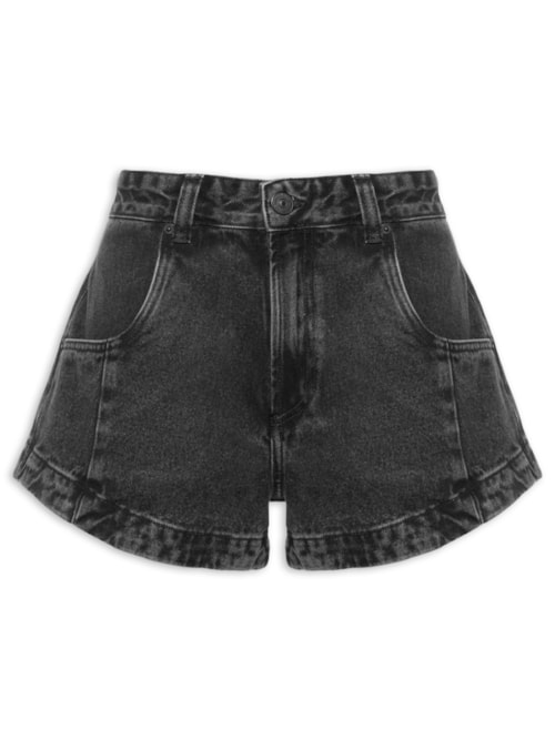 Short Feminino Jeans Cintura Média Barra Larga - Preto