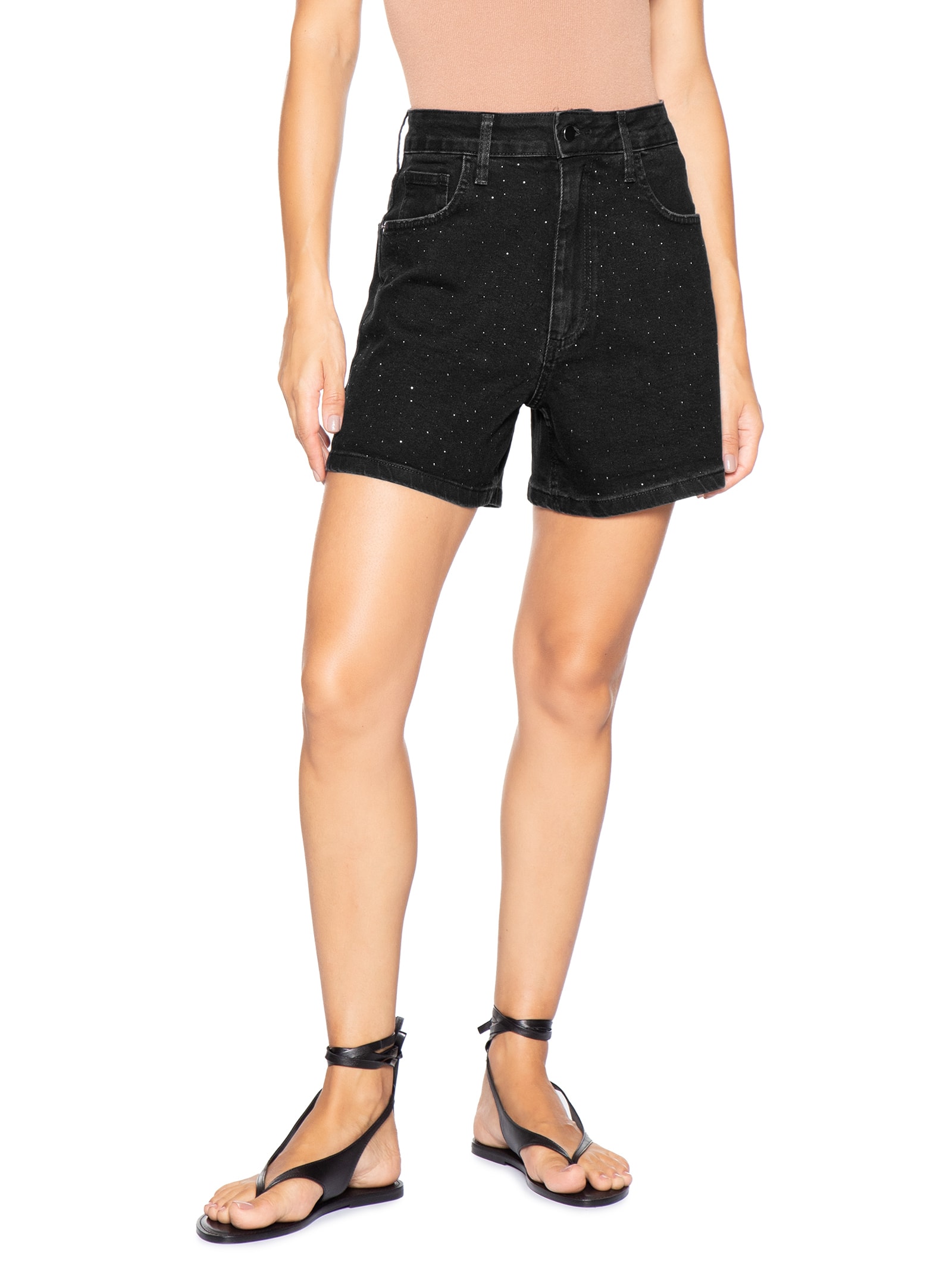 Short Feminino Jeans Com Bolso Preto Basiq