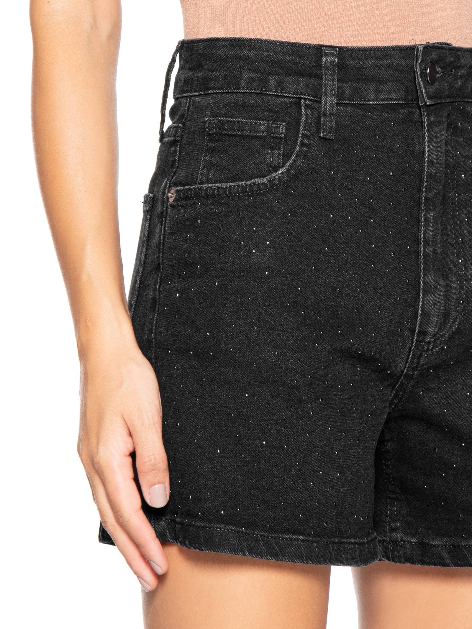 Short Feminino Jeans Com Bolso Preto Basiq