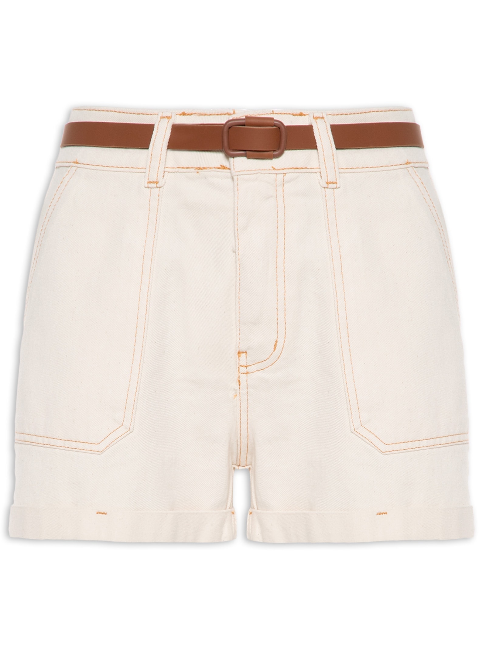 Short Feminino Jeans Com Cinto Off White Basiq