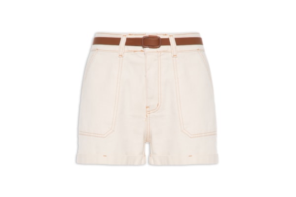 Short Feminino Jeans Com Cinto - Off White