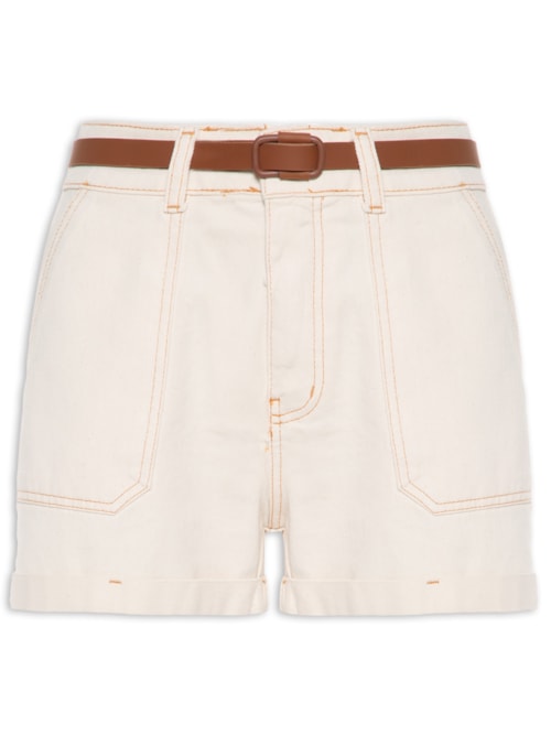 Short Feminino Jeans Com Cinto - Off White