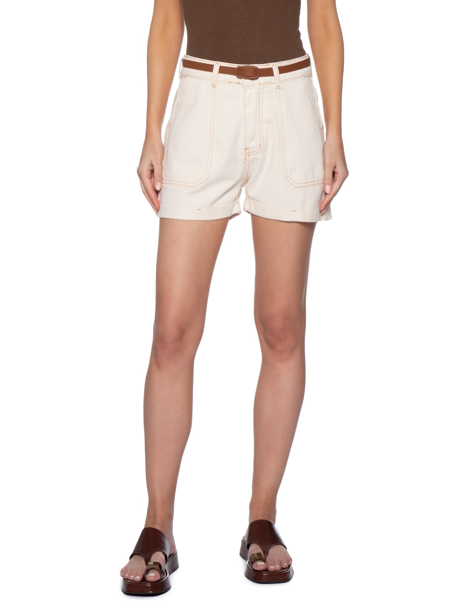 Short Feminino Jeans Com Cinto Off White Basiq