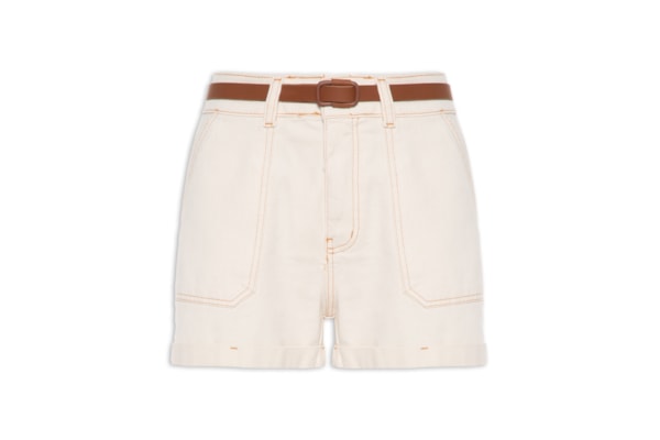 Short Feminino Jeans Com Cinto - Off White