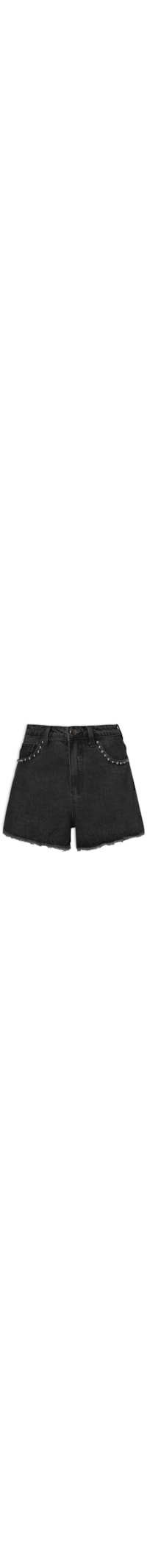 Short Feminino Jeans Com Tachas - Preto