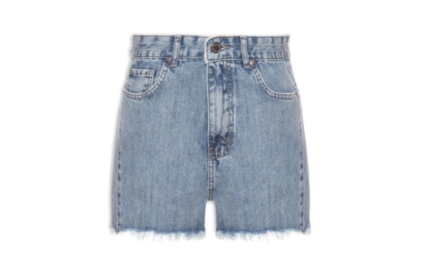 Short Feminino Jeans Costura Deslocada Bordado - Azul
