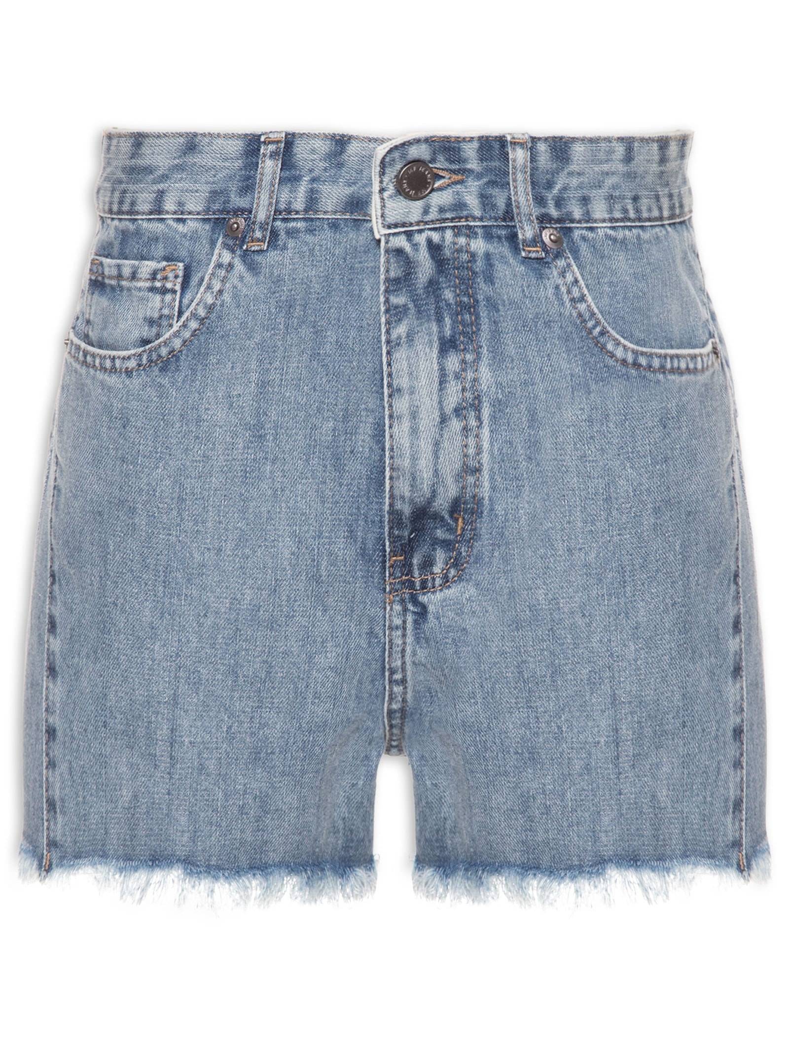 Short Feminino Jeans Costura Deslocada Bordado Azul Maria Filó