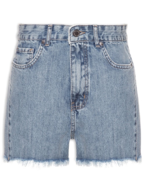 Short Feminino Jeans Costura Deslocada Bordado – Azul