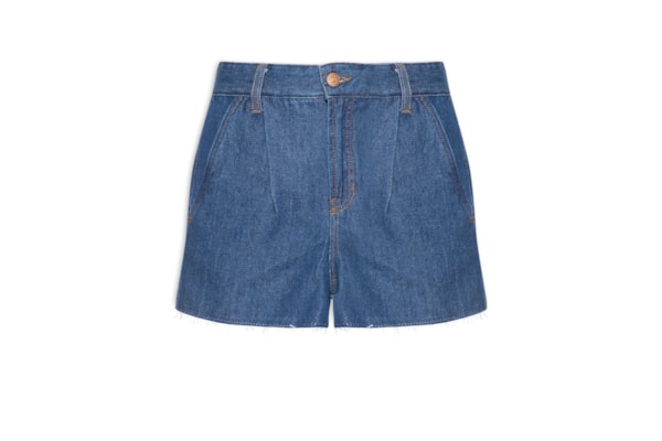 Short Feminino Jeans Detalhe Prega - Azul