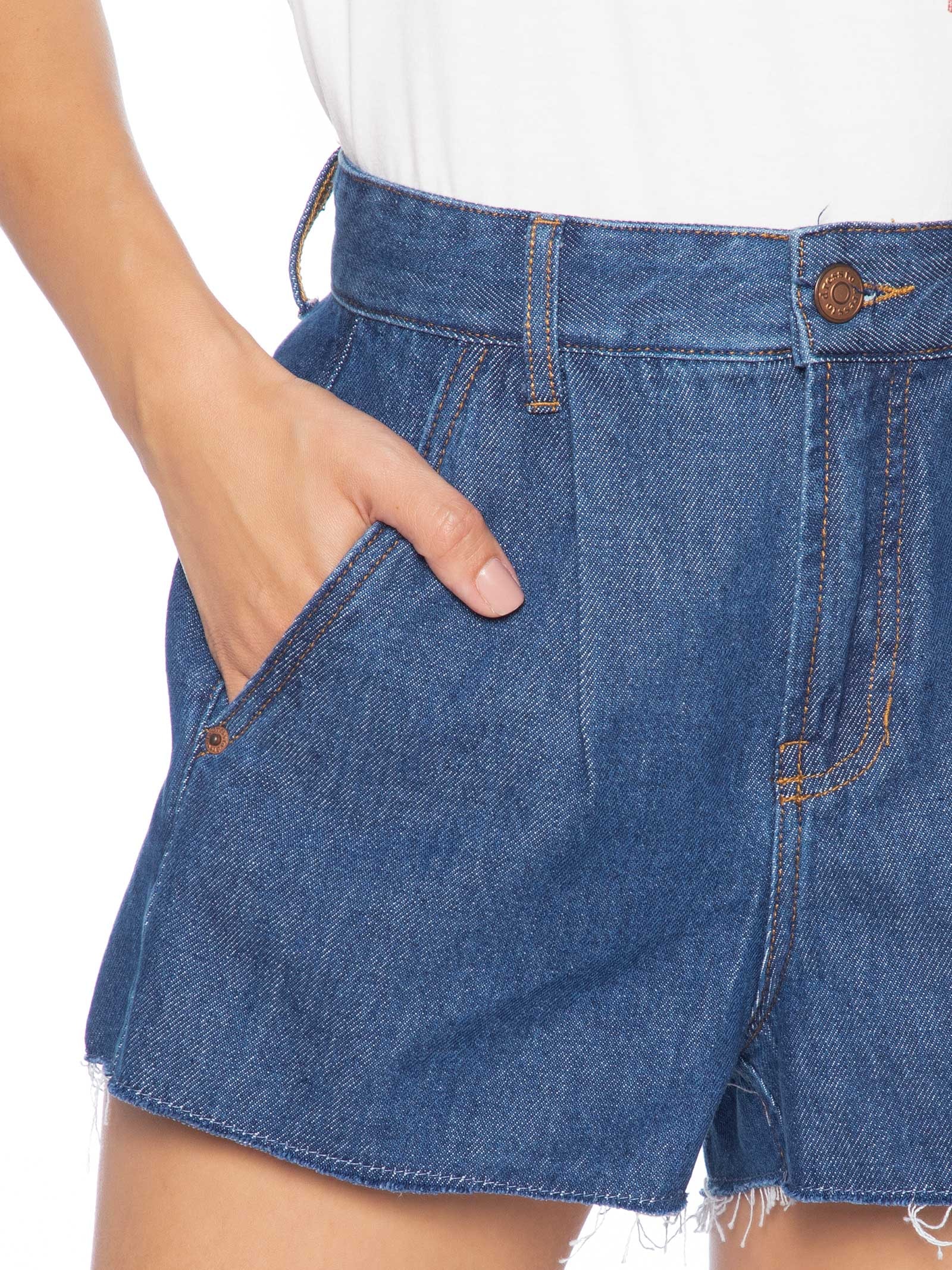 Short Feminino Jeans Detalhe Prega Azul Dress To