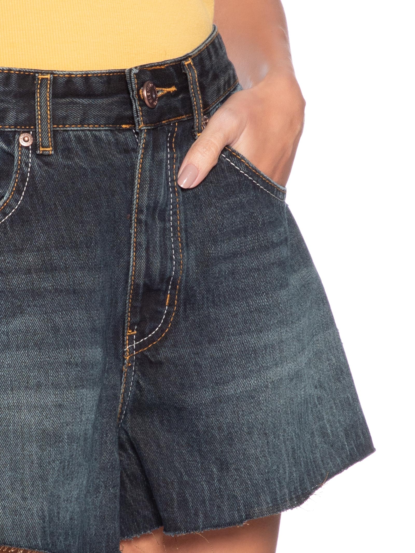 Short Feminino Jeans Evasê Azul Farm