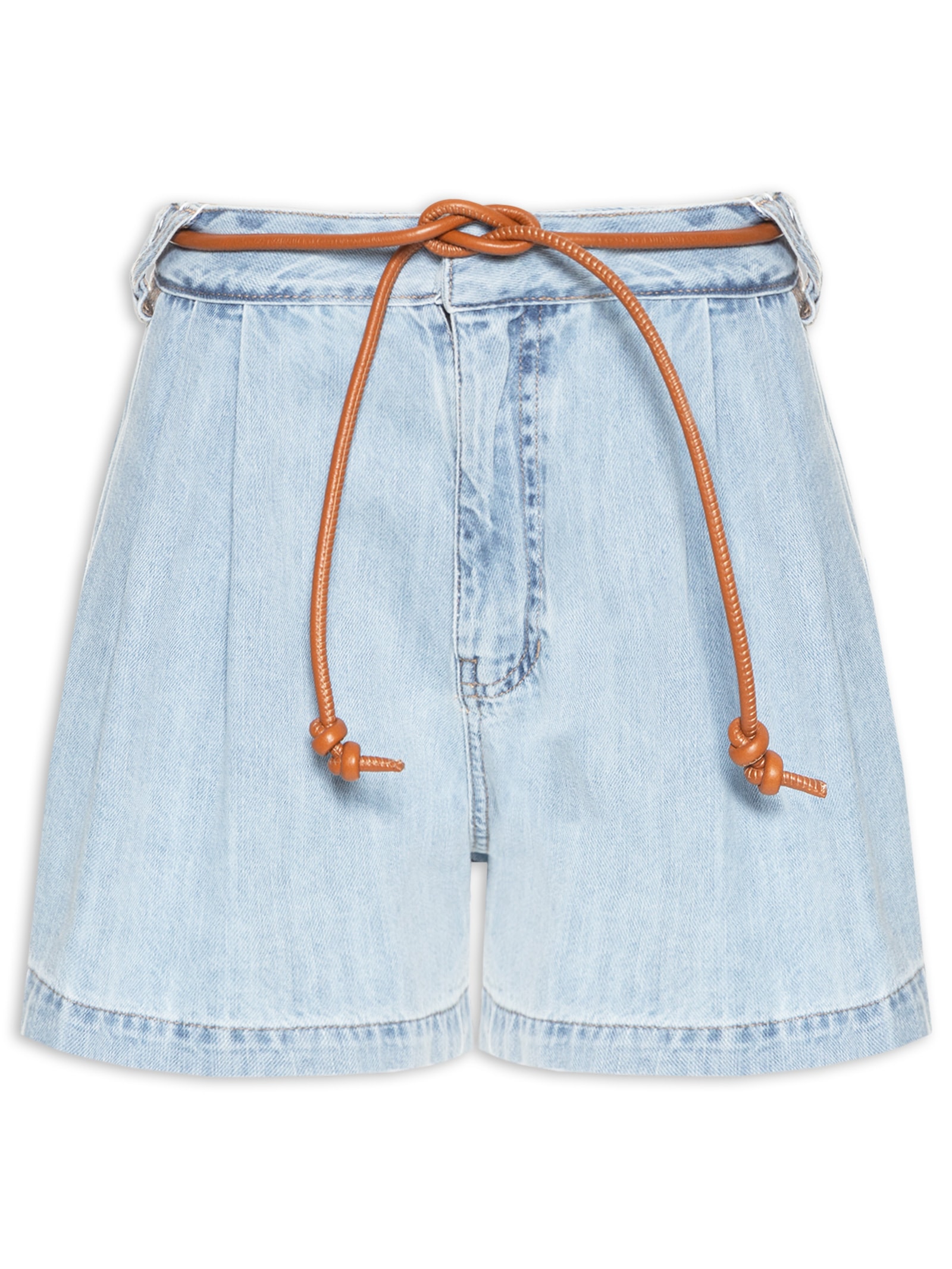 Animale Jeans - Short Feminino Jeans Evasê Pregas Cinto De Couro