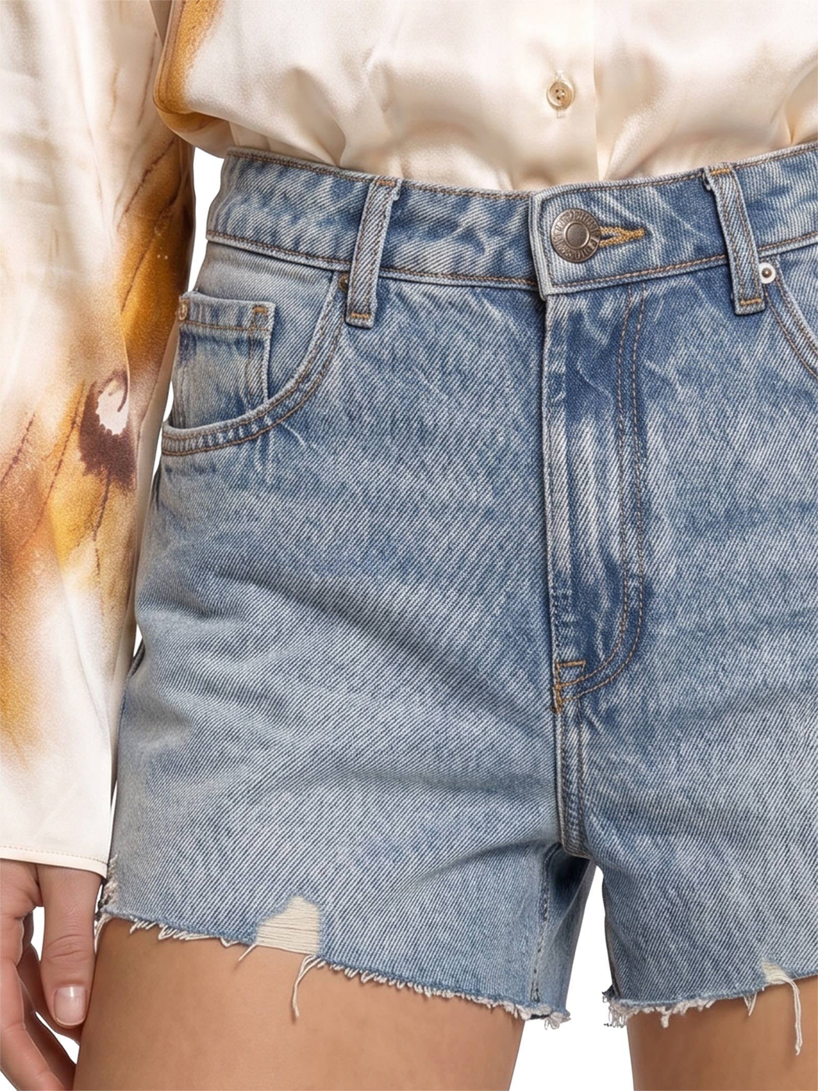 Short Feminino Jeans Grandfather Cintura Média Azul Lança Perfume