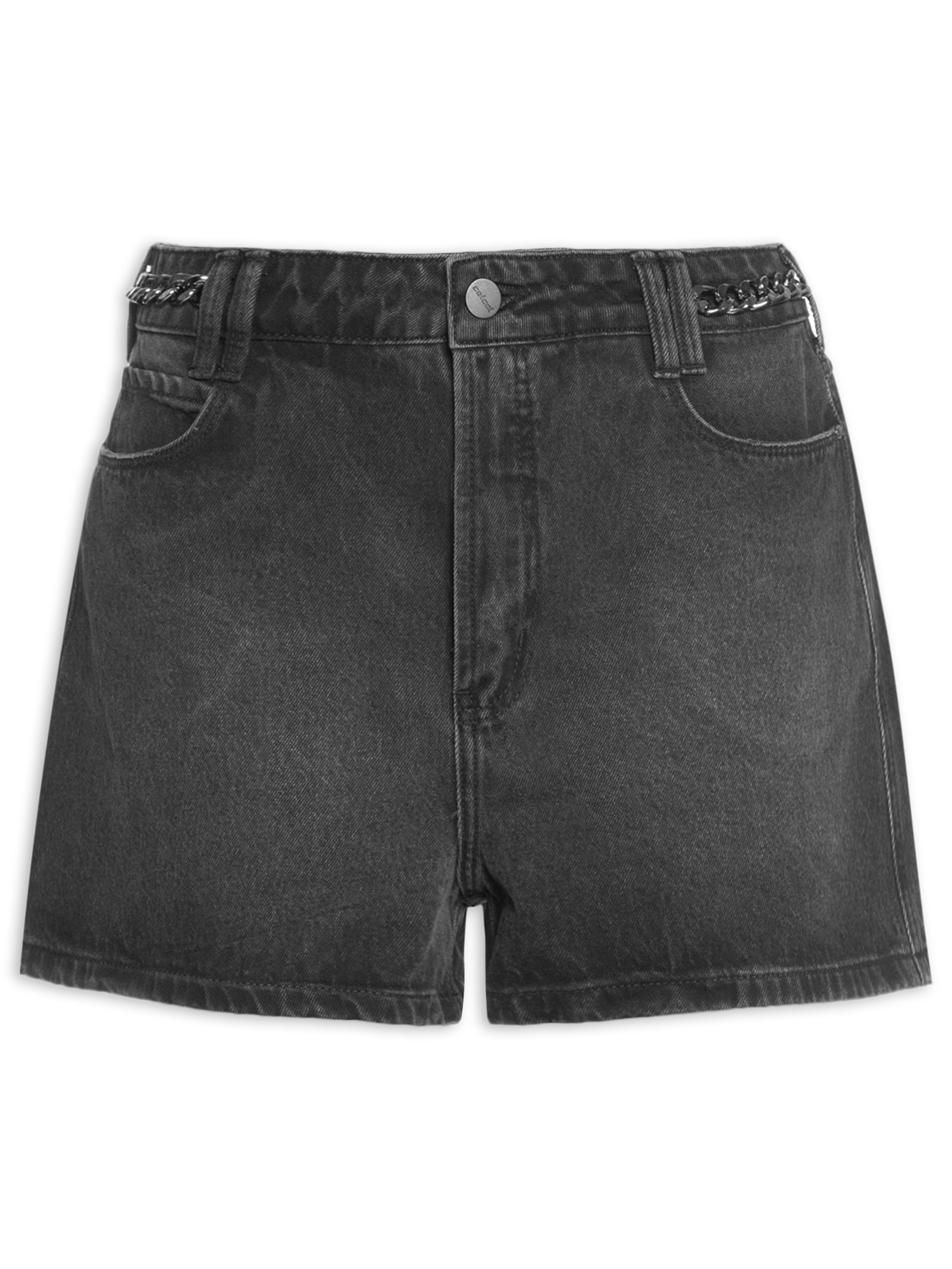 Short Feminino Jeans Jade Com Correntes Preto Colcci